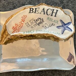 Oyster Shell Gold and White Beach-Themed Trinket Dish